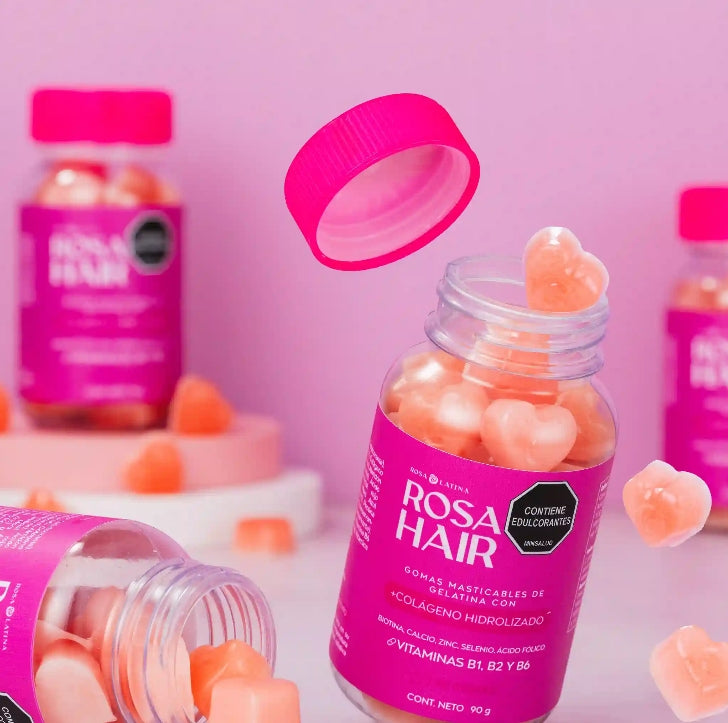 GOMITAS DE COLAGENO, BIOTINA Y VITAMINAS ROSA HAIR