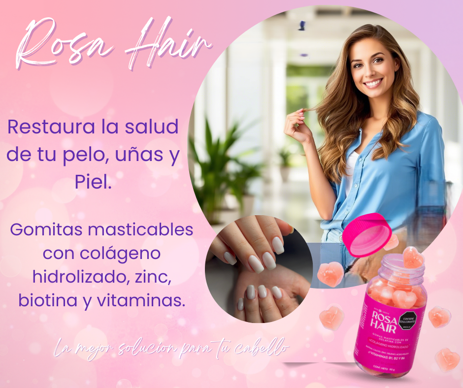 GOMITAS DE COLAGENO, BIOTINA Y VITAMINAS ROSA HAIR